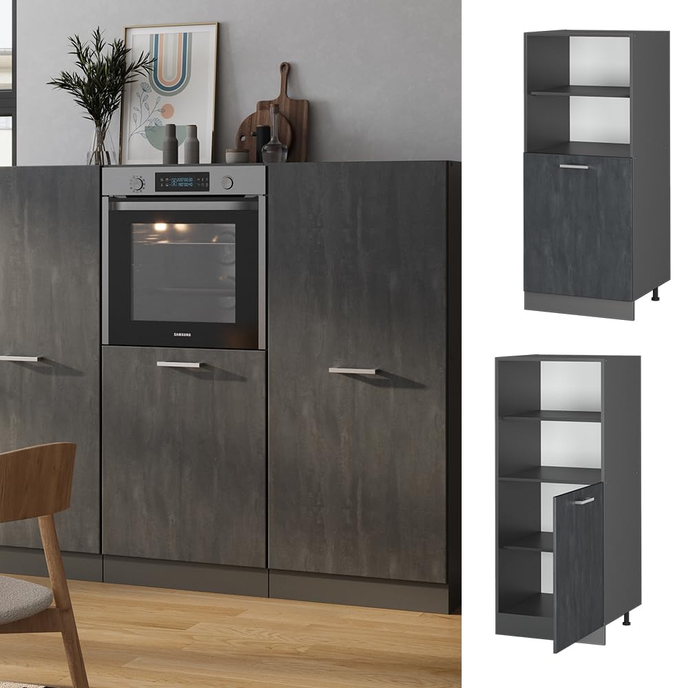 Mobile Lavello Cucina Vicco Livinity R-line - Calcestruzzo Nero/Antracite, 80cm Con Piano Rovere
