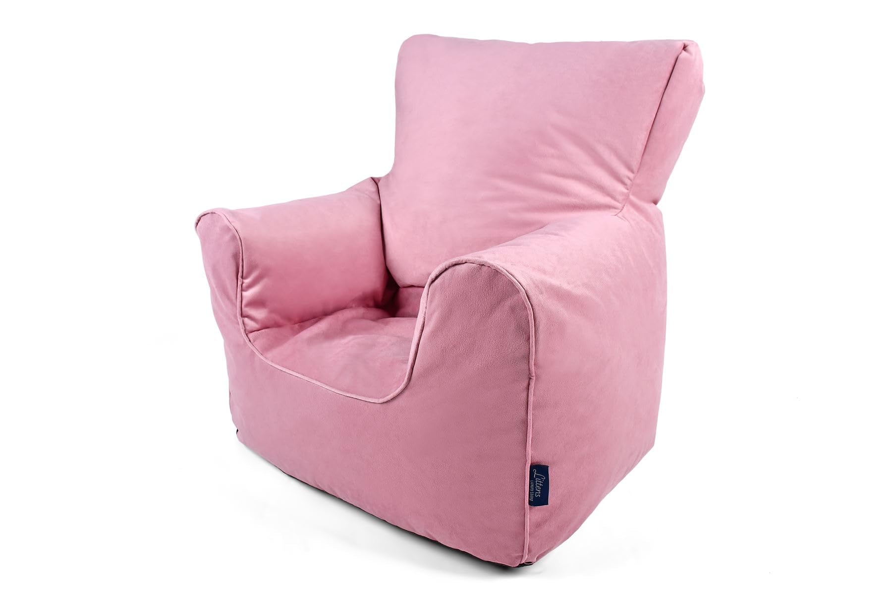 Littens Blush Pink Velvet Kids Chair Beanbag Bean Bag Child Kiddie Seat Armchair Soft Children Furniture Play Safe Piped Edges - 50cm x 46cm x 60cm