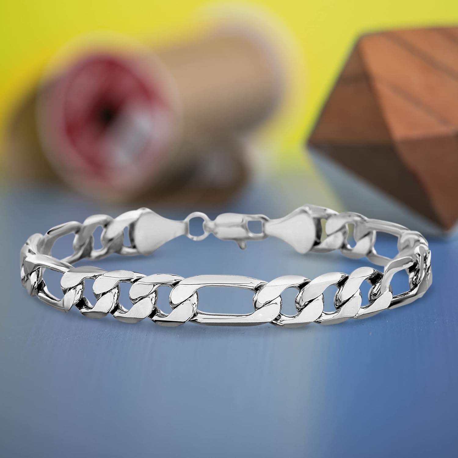 Nautica 1mm 8.5 Inch Figaro Chain Bracelet for Men or Women in Rhodium Plated Brass: Clothing, Shoes & Jewelry