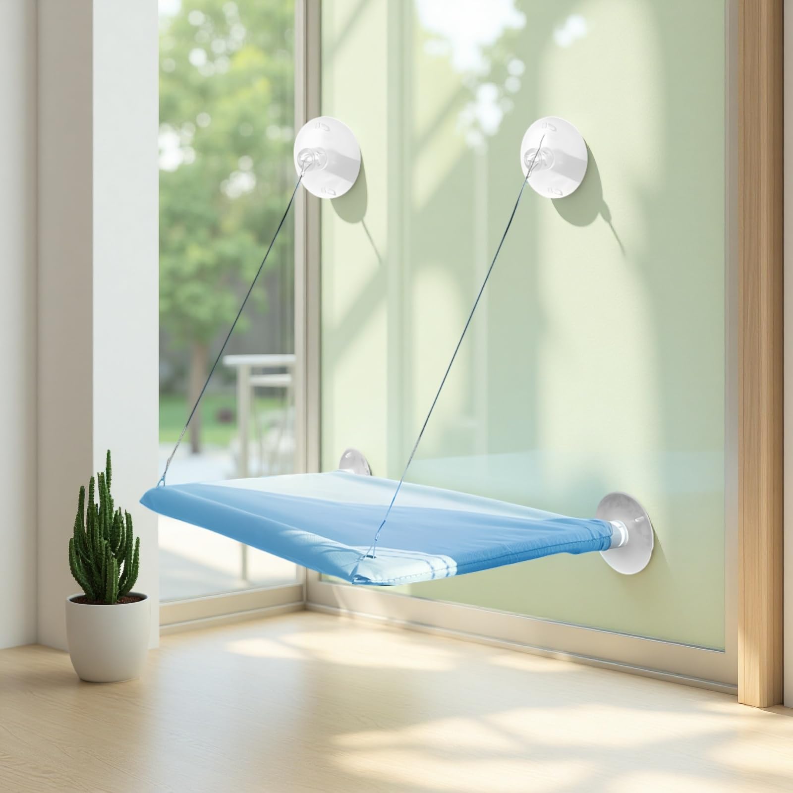 Hamac de fenêtre pour Chat, ventouses puissantes, 55 x 32 cm, Tissu Oxford et Fil métal, Gain de Place, Couchage pour Chat d’intérieur, Bleu