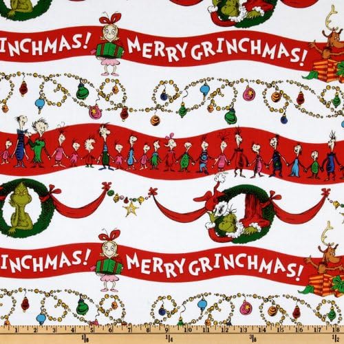 Kaufman How The Grinch Stole Christmas Whoville Stripe Red/White Fabric