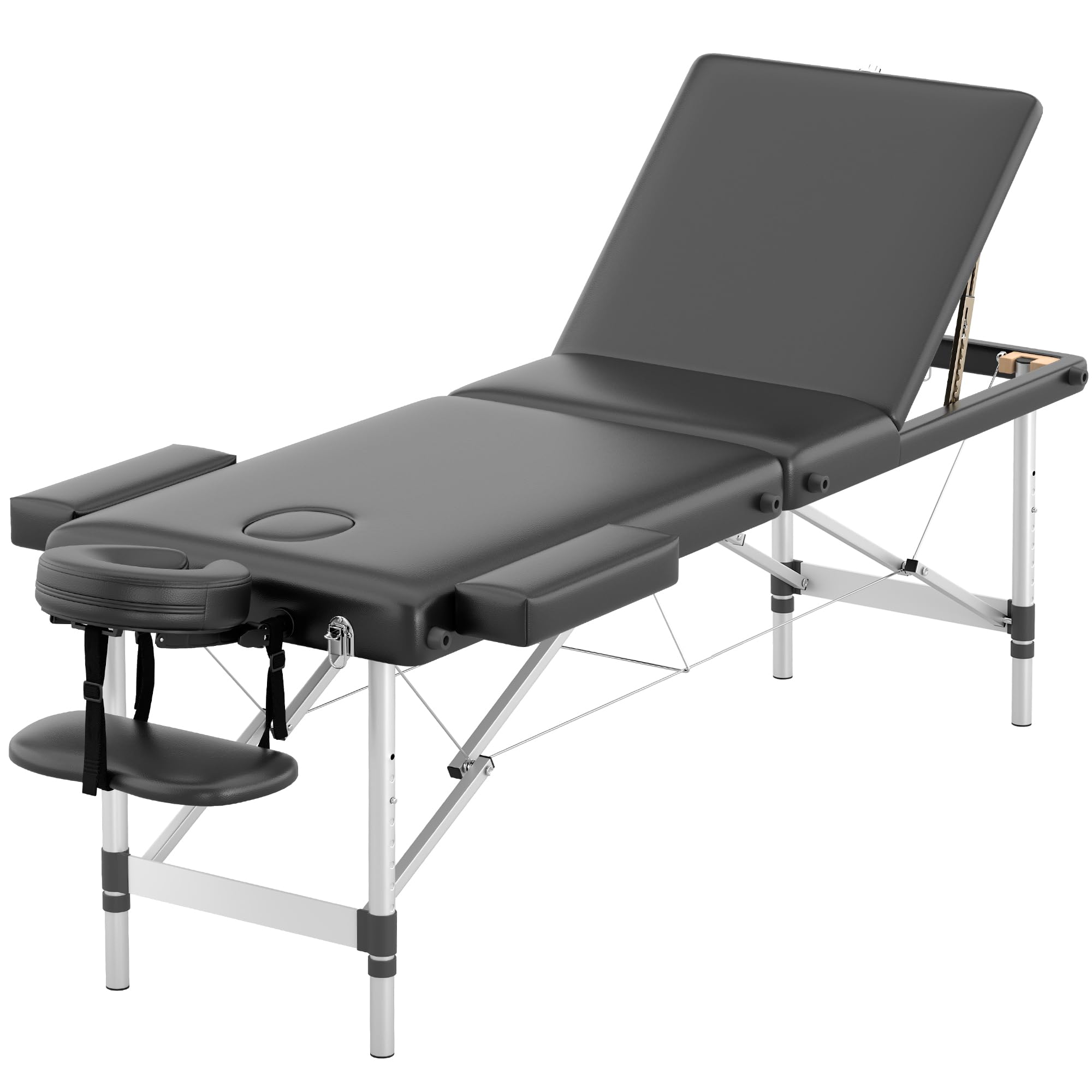 HENGJIANYI Massage Table,Portable 3Section Foldable Aluminum Lash Bed,Black