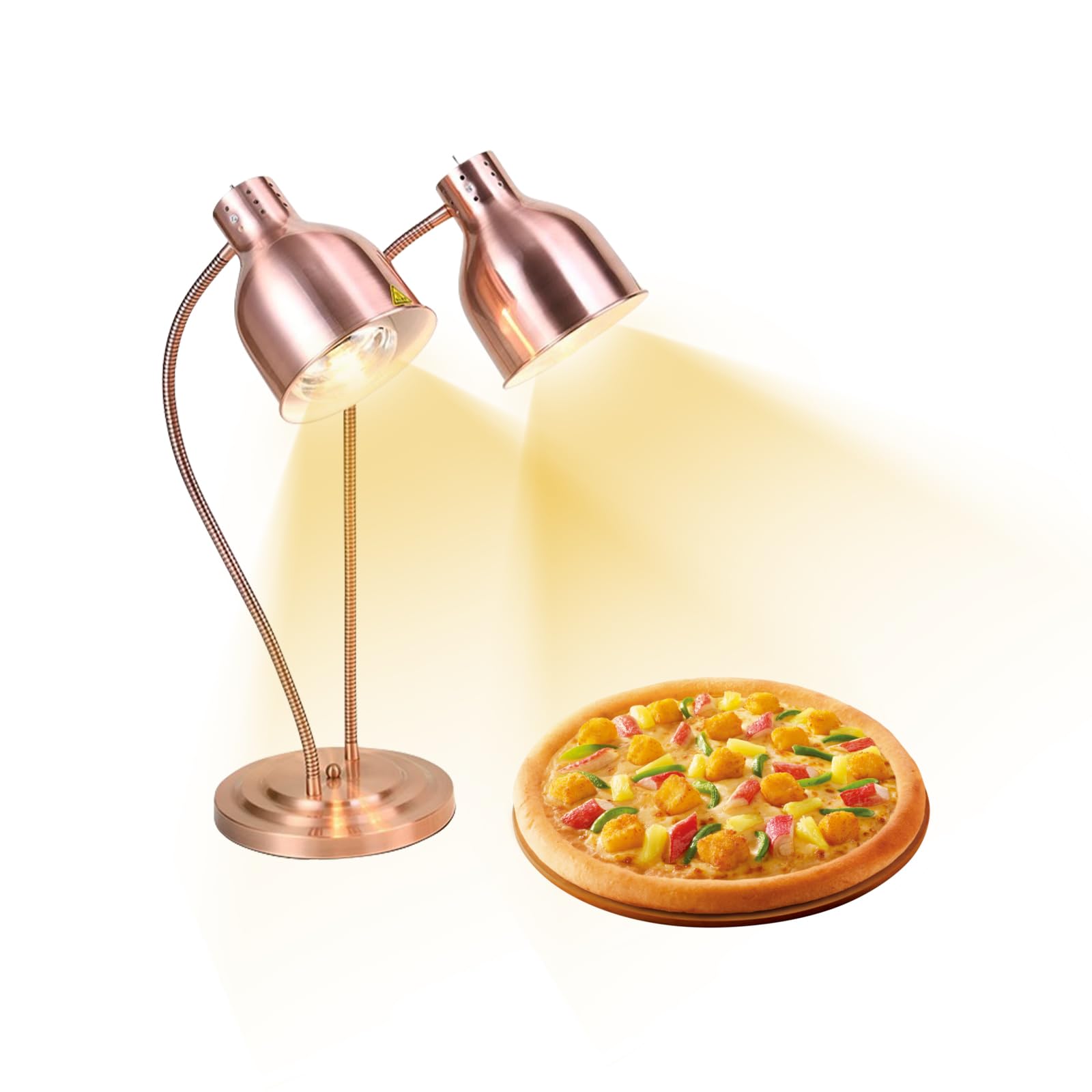 Lampe chauffante de cuisine - 250 W - Lampe infrarouge - Double tête - Autonome - Pour buffets, salle à manger, hôtels, commerciaux, maintien au chaud des aliments (or rose)