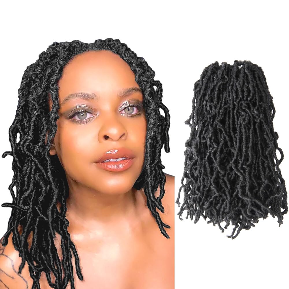 Niseyo Faux Locs Crochet Hair 10 Inch Soft locs, 6 Packs Short Crochet Locs Pre Looped Crotchet Straight Synthetic Hair Extensions (2#, Off Black)