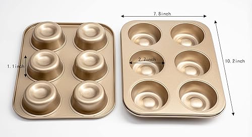 Miniatura 5 de Brownie - Molde redondo para tartas, 2 unidades, 6 cavidades de 3 pulgadas, molde para hornear galletas de té y tartas para hornear, dorado