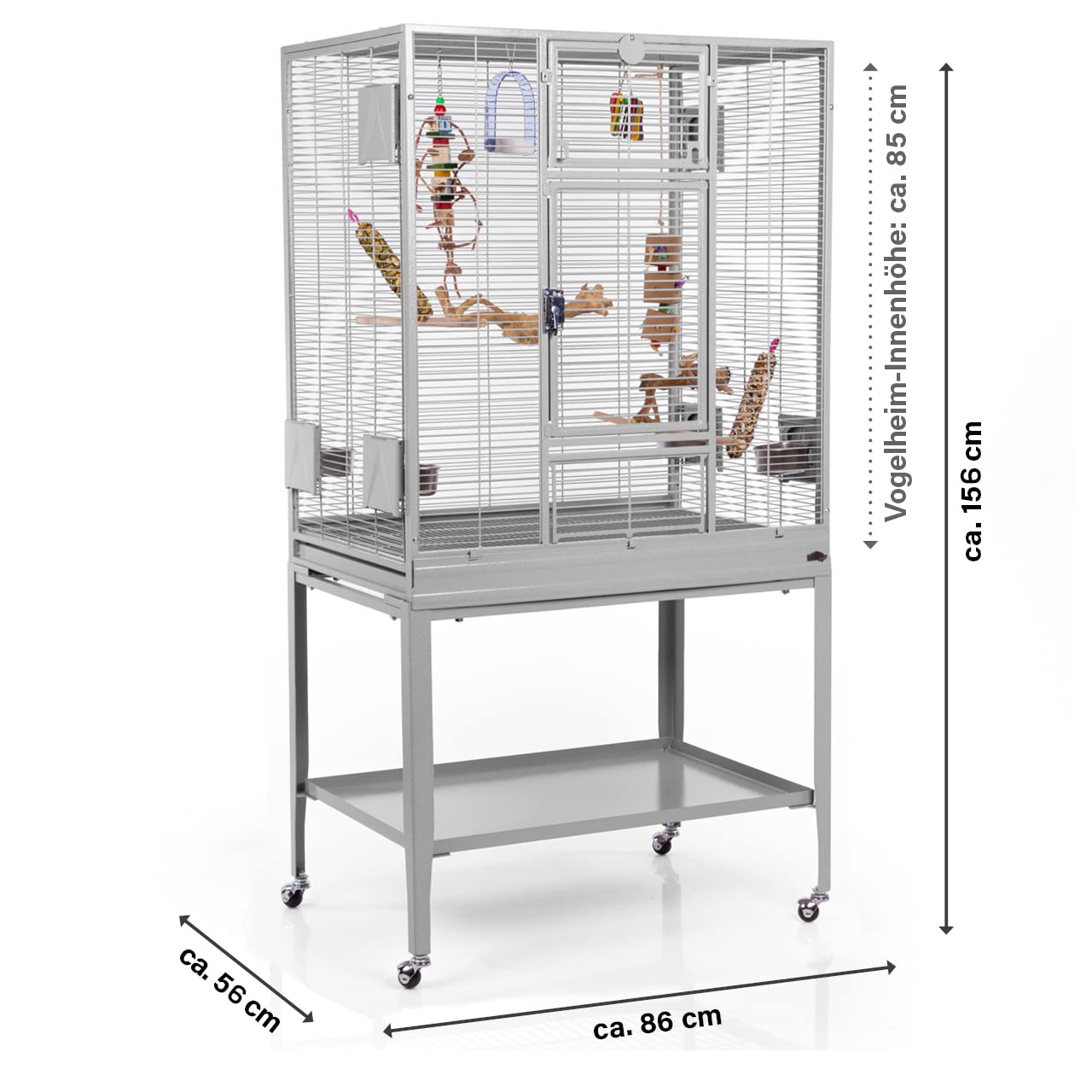 Montana Cages | Premium Vogelkäfig Madeira Single Vogelkäfig für Finken, Sittiche, erweiterbar, 4 Lenkrollen, 4 Edelstahlnäpfe, AVILON Pulverbeschichtet, Platinum Edition, ca. 86 x 56 x 158cm