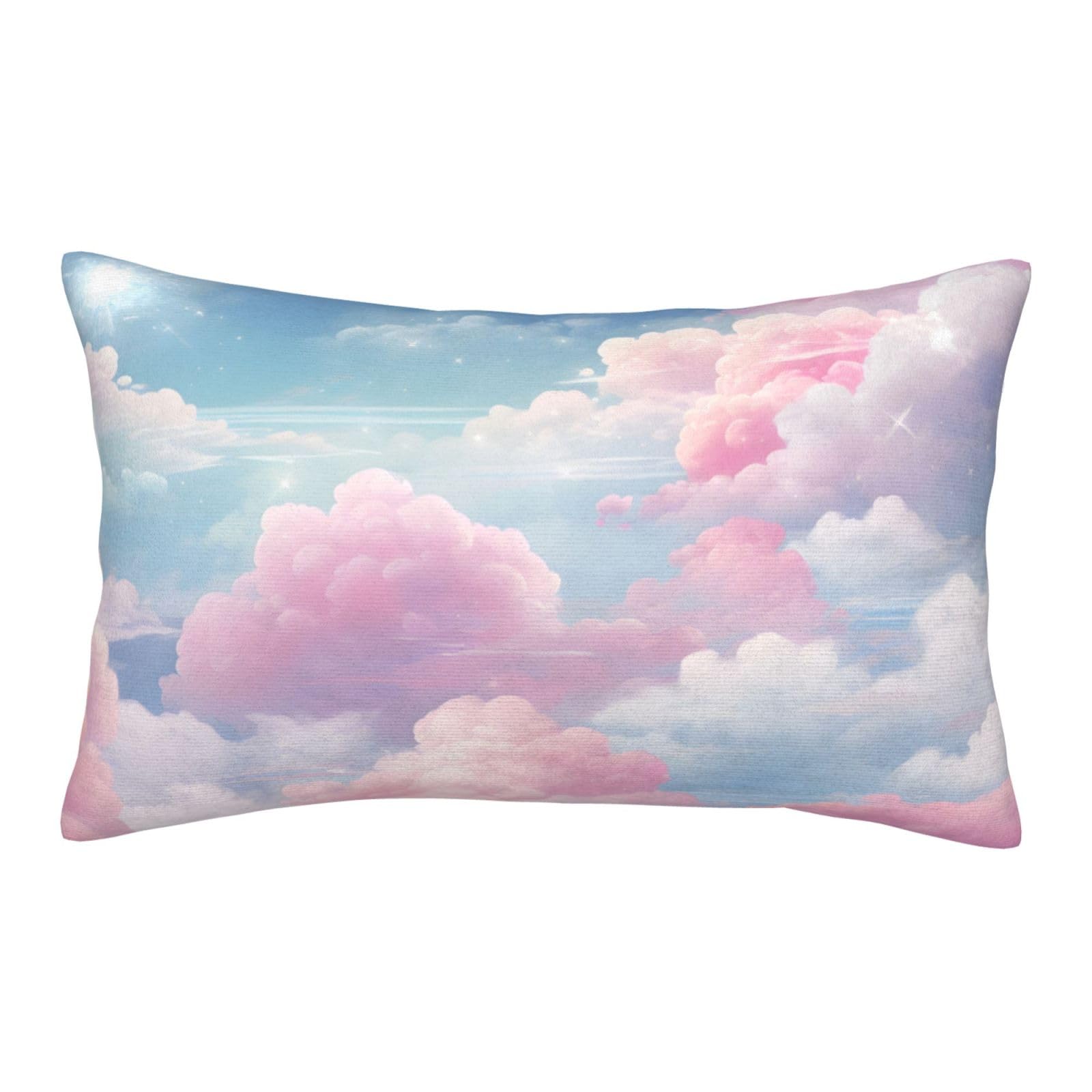 Cozy Luxury Zippered Plush Pillow Cases, Surreal Sky With Fluffy Clouds Dreamy Ultra Soft Velvet Pillowcases for Bedroom and Home Decoration, 16" x 24"