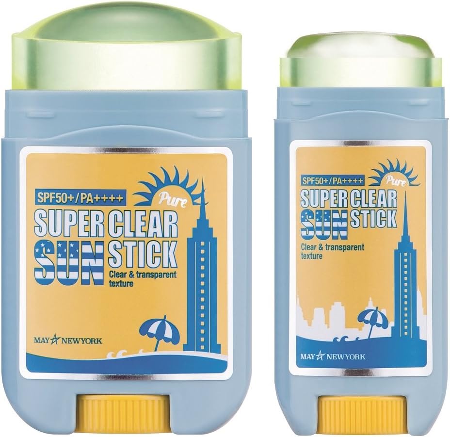May NewYork Sunscreen Stick x2PACK Super Clear Pure Sunstick SPF50+ PA++++ - Convenient Stick Type Defense Against UV Rays and Sunburn - Water and Sweat Proof/Easy Glide on Skin (0.60oz+0.77oz) โฆ