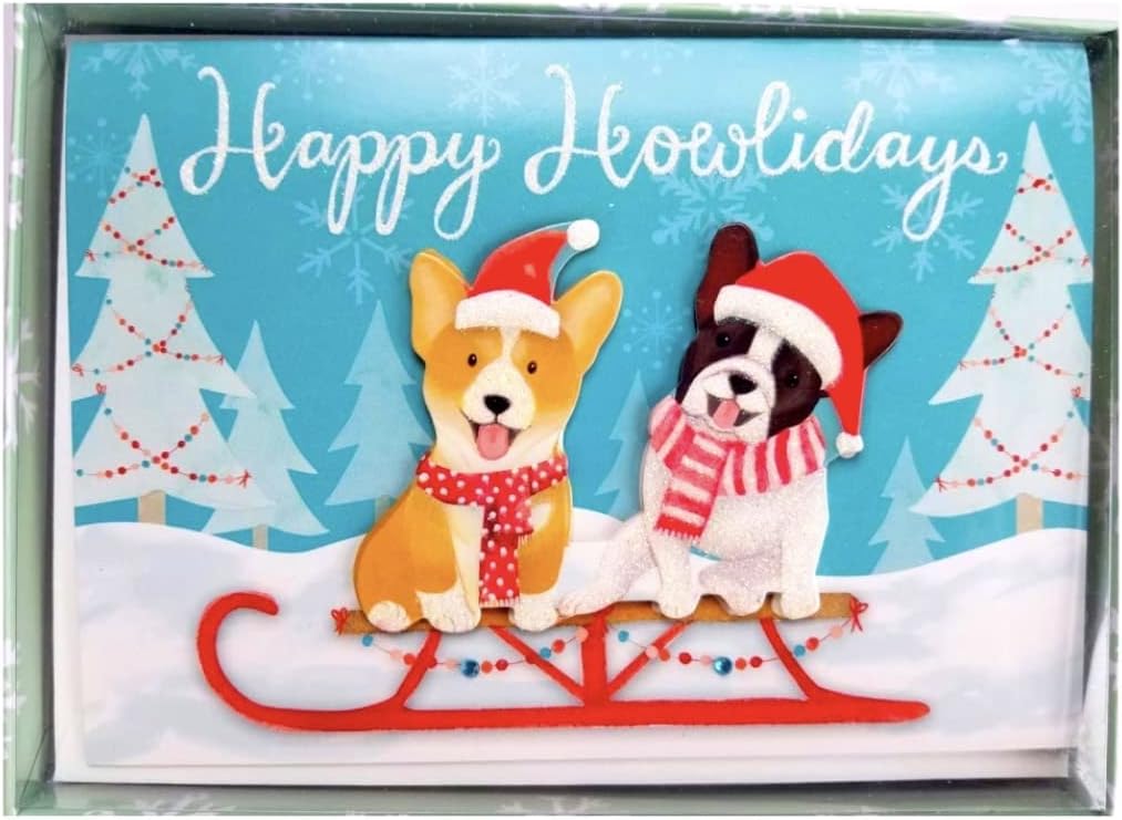 Box of 15 Embellished Christmas Holiday Cards Dogs Happy Howlidays