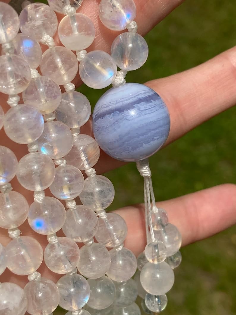Natural Rainbow Moonstone 8mm 108 Mala Beads, Spiritual, Meditation Beads, Reiki, Japa Mala, Buddhist Prayer Beads, Yoga Bracelet, healing beads