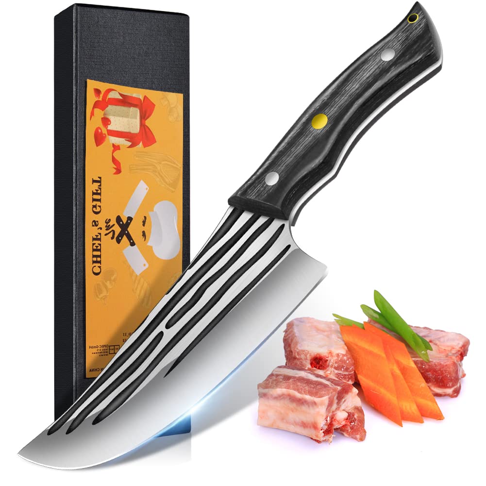 Home Safety Coltello da Macellaio, Coltello da Cucina Professionale 17cm per Disossare Forgiato a Mano per Carne Verdure Coltello per Grigliare all'aperto con Manico Ergonomico in Legno