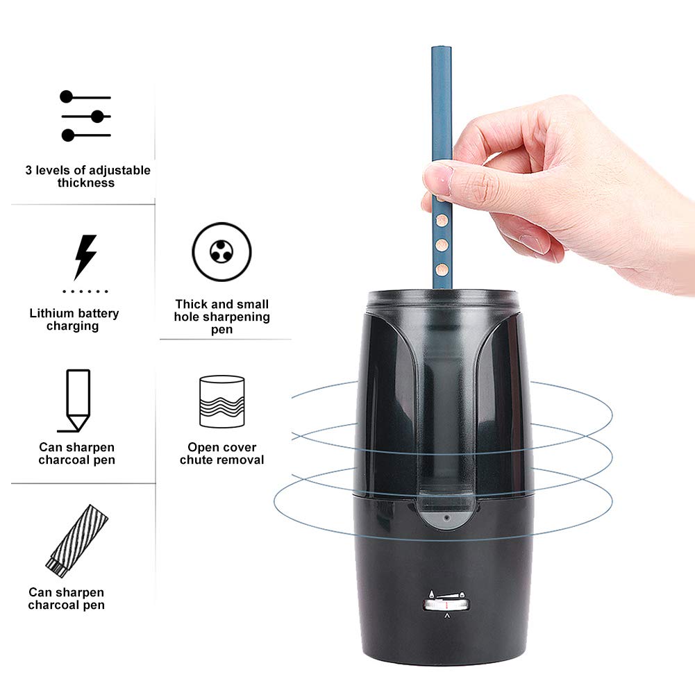 Elektrische Puntenslijper, Automatische Puntenslijper met USB-oplaadfunctie Multifunctionele Potloodsnijder voor kantoor-, school- en Kantoorbenodigdheden (8028 zwart