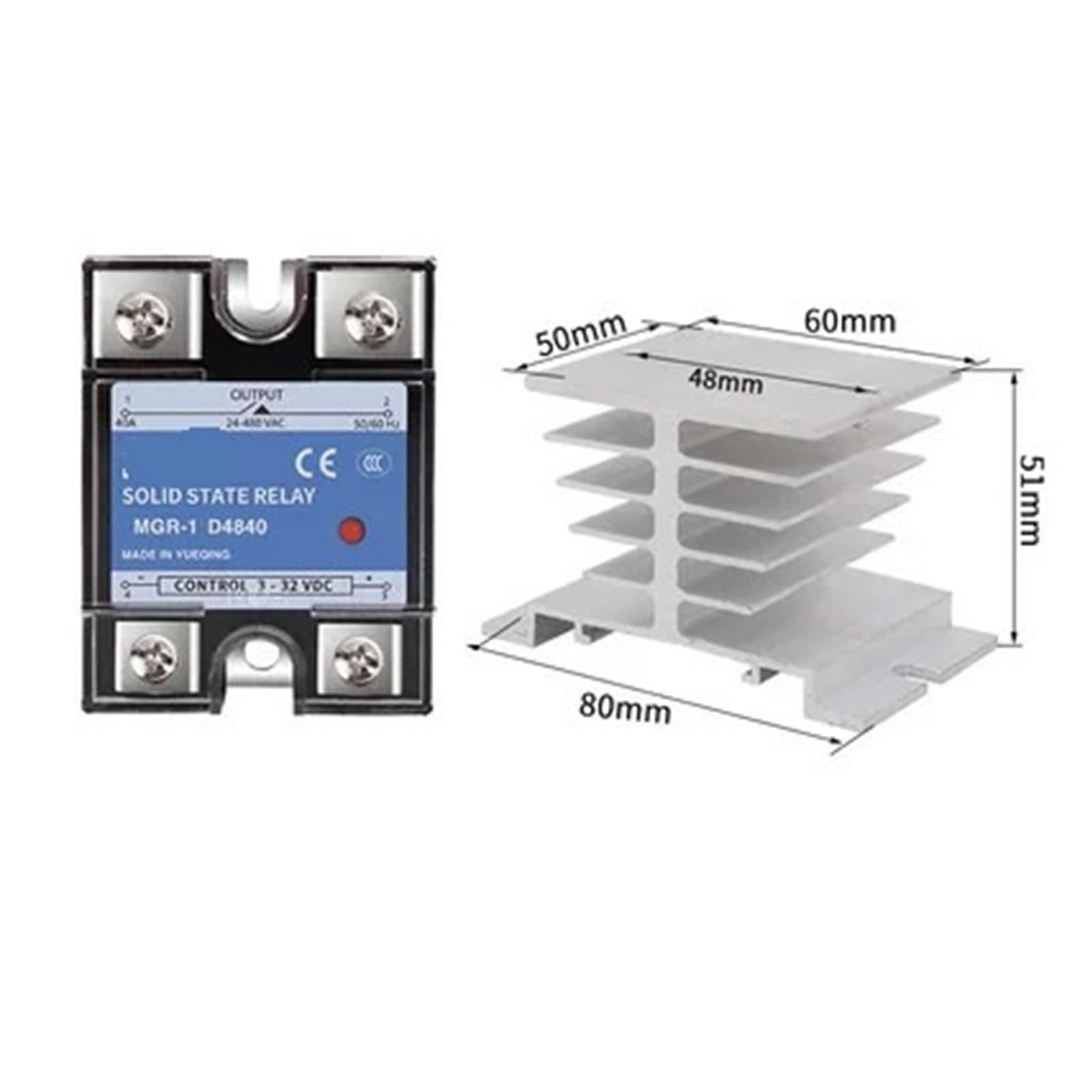 MGR-1 D4840/SSR-40DA relé monofásico de estado sólido 40A control entrada CA 3-32V salida 24-380V CA(Relay and heat sink)