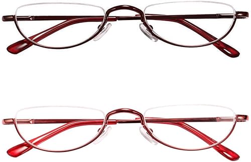 Vista 75 de KoKoBin Lentes de lectura de media lectura, 2 pares de lentes con marco de metal de medio borde, lectores de bisagra de resorte con bolsa de cuero