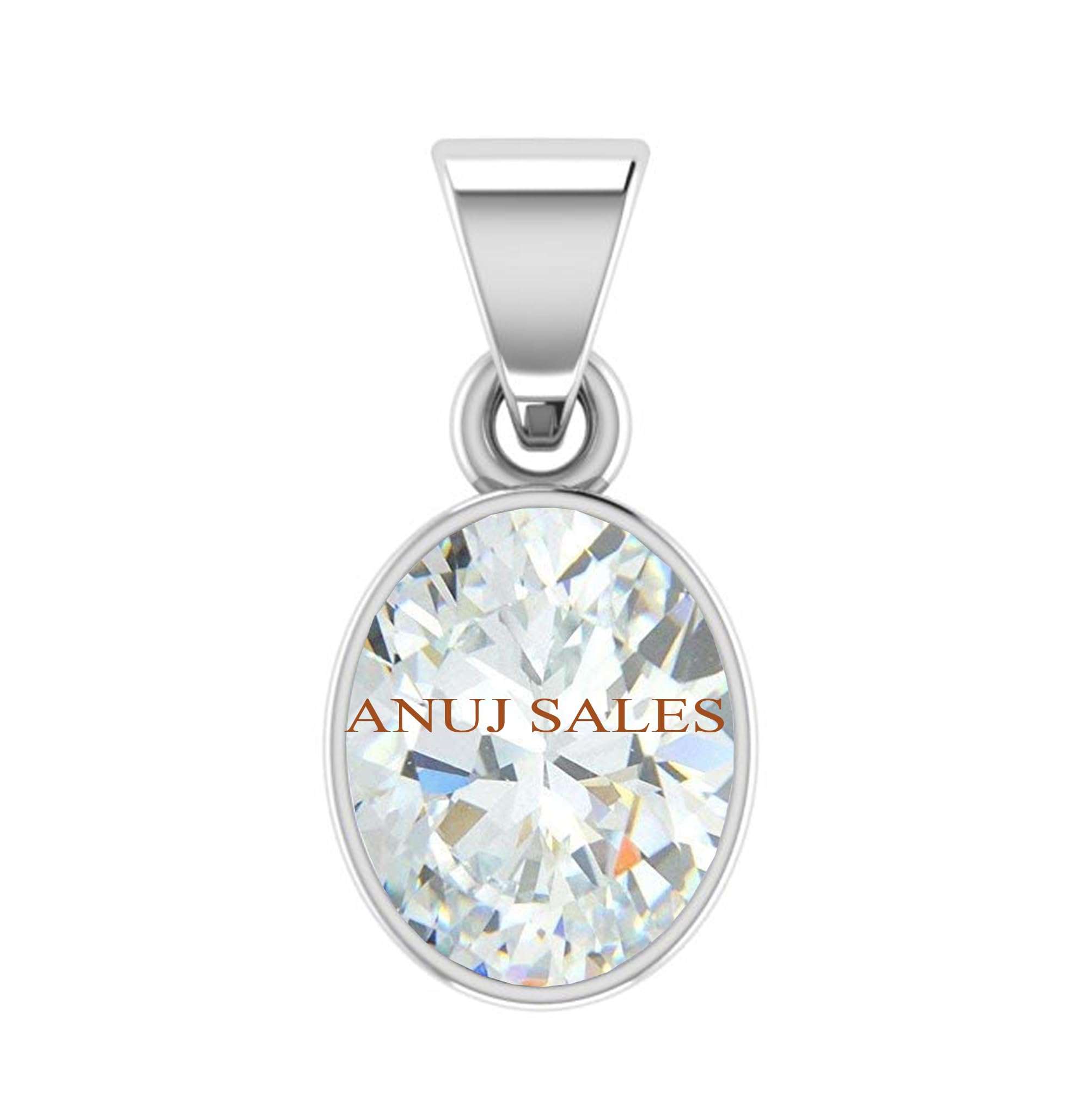 8.25 Ratti/7.00 Cart Deluxe Quality Natural Oval Zircon Stone Panchdhatu Pendant/Locket Silver Plated Gemstone by Lab Certified(Top AAA+) Quality for Unisex