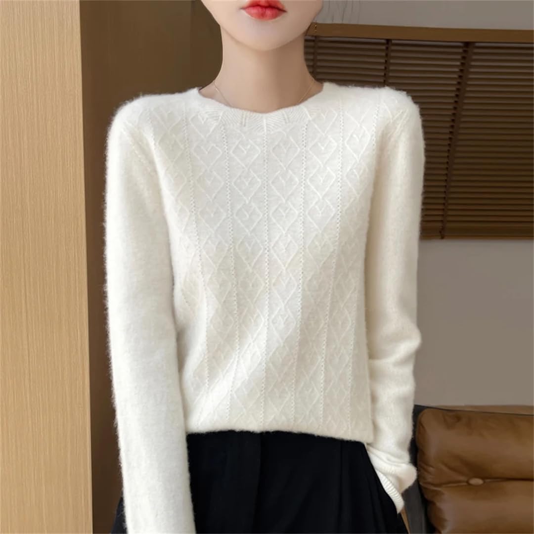 Maglione da donna in lana merino sottile girocollo maglione lavorato a maglia a trecce