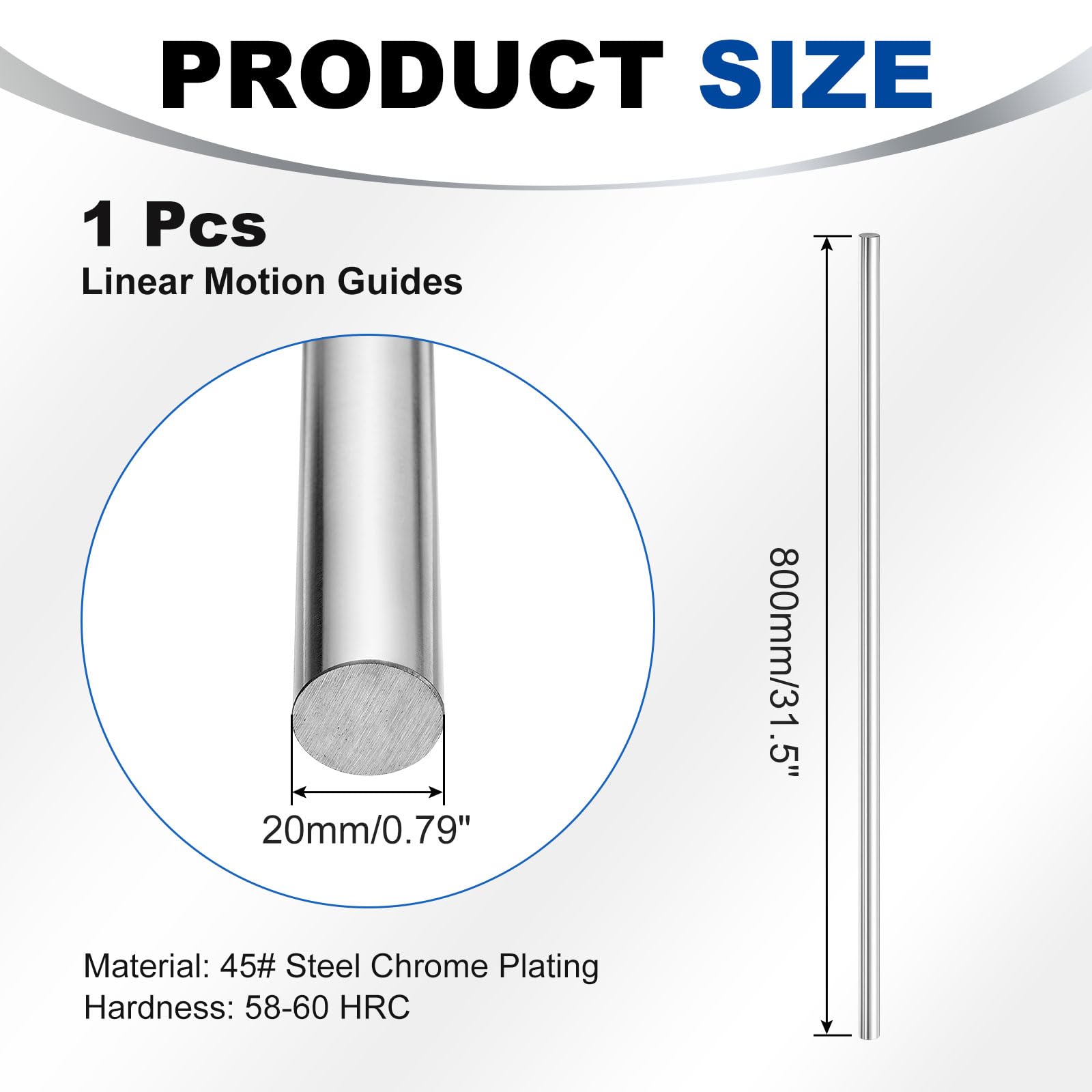 QUARKZMAN Liniowe pręty ruchu, 20 mm x 800 mm (0,79 "x 31,5") Liniowa prowadnica wału ze stali hartowanej chrom solidna chromowana do modelarstwa CNC drukarki 3D samochody samoloty