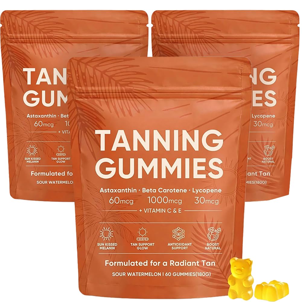 Gummies Abbronzanti da Donna, Tanning Gummies Women, Abbronzatura Rapida Senza Sole, Astaxantina, Miscela di Beta-Carotene e Licopene, Luminosità e Idratazione Della Pelle per un Bagliore Naturale (3)