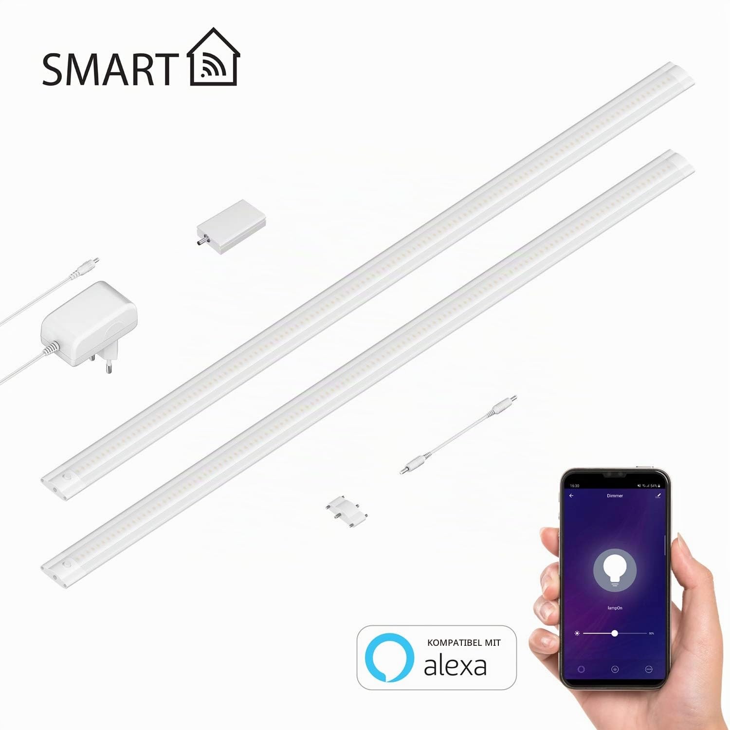 ledscom.de Smarte LED Unterbau-Leuchte SIRIS weiß matt, WLAN-Controller, flach, Smart-Home, Alexa-fähig, je 90cm, je 1044lm, weiß, 2er Set