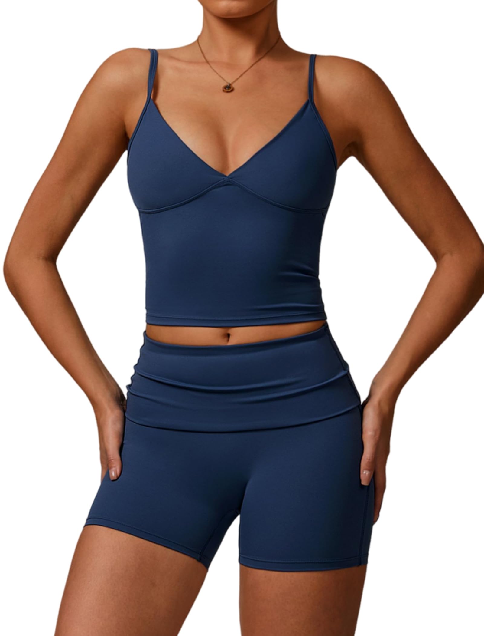 Two Piece Workout Sets For Women Tank Top Matching High Waist Tummy Control Shorts Gym Yoga Active Wear