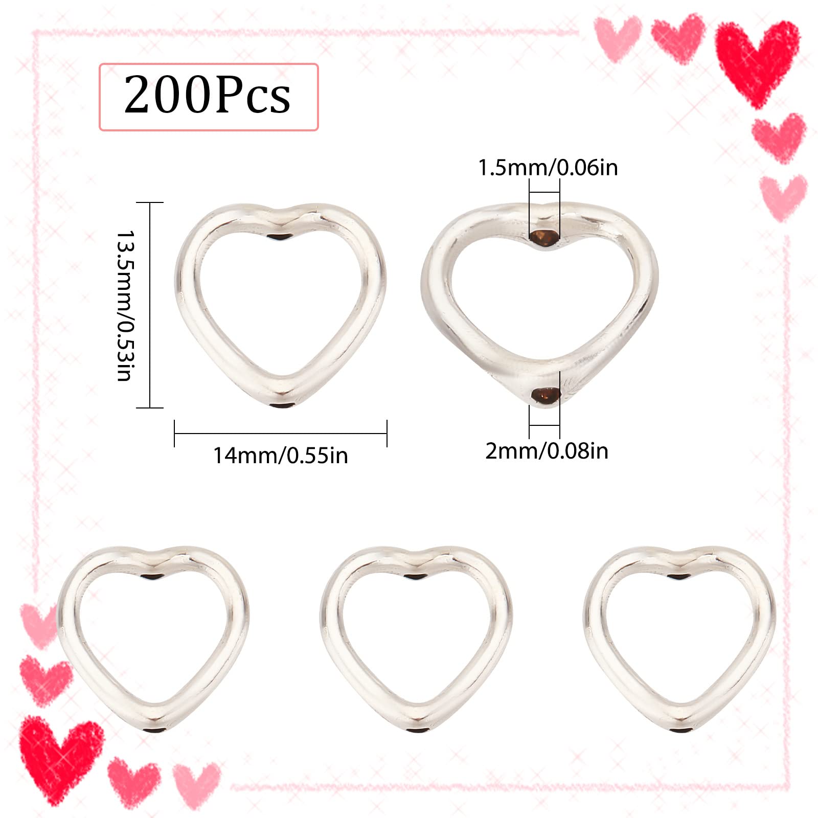 SUNNYCLUE 1 Caja De 600 Cuentas Espaciadoras De Corazón De Plata, Cuentas De Corazones De Amor, De Plástico A Granel, Platino Para El Día De La Madre, Cuentas Sueltas En Forma