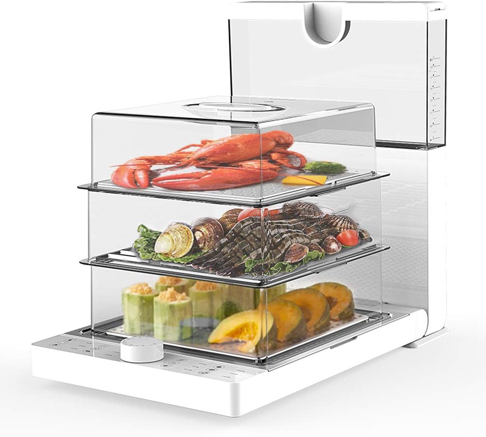 Food Steamer, 3 Liter Foldable Electric Steamer for Food, 1200W Fast Heating Digital Vegetable Steamer with Timer(18.8 QT)