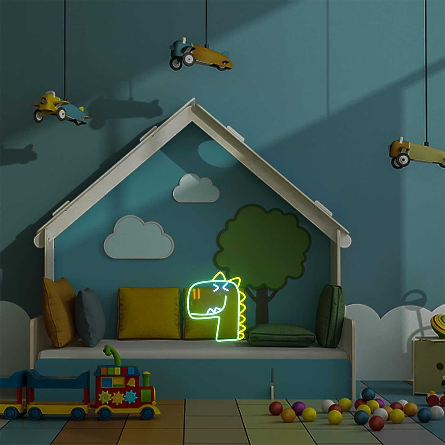 Akrylowy podświetlany napis Znak neonowy LED Zielony dinozaur Neony, Neony LED USB do pokoju dziecięcego Wystrój sypialni, Wiszący na ścianie szyld świetlny, 33X28cm Znak świetlny na ścianę domu