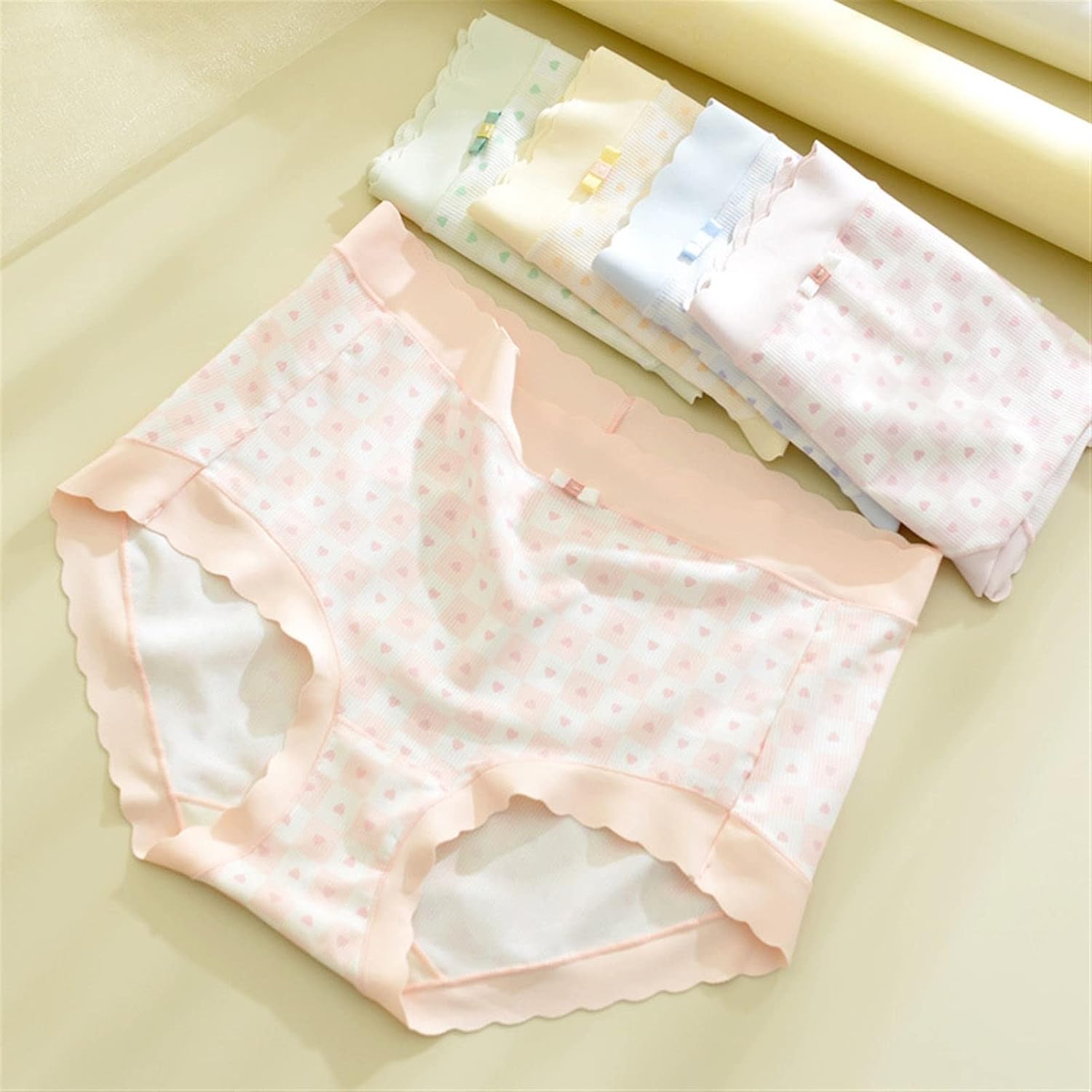 Women's Panties 200 pounds ice Silk Traceless high Waist Sweet Japanese Cute Thin Breathable Plus Fat Plus (Color : Set 5, Size : 2XL)
