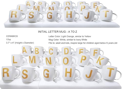 Miniatura 4 de ZaH Taza de café de 16 onzas, taza de cerámica del alfabeto ABC para mujeres, hombres, niños y niñas, decoración del hogar, taza inicial A-Z (A)