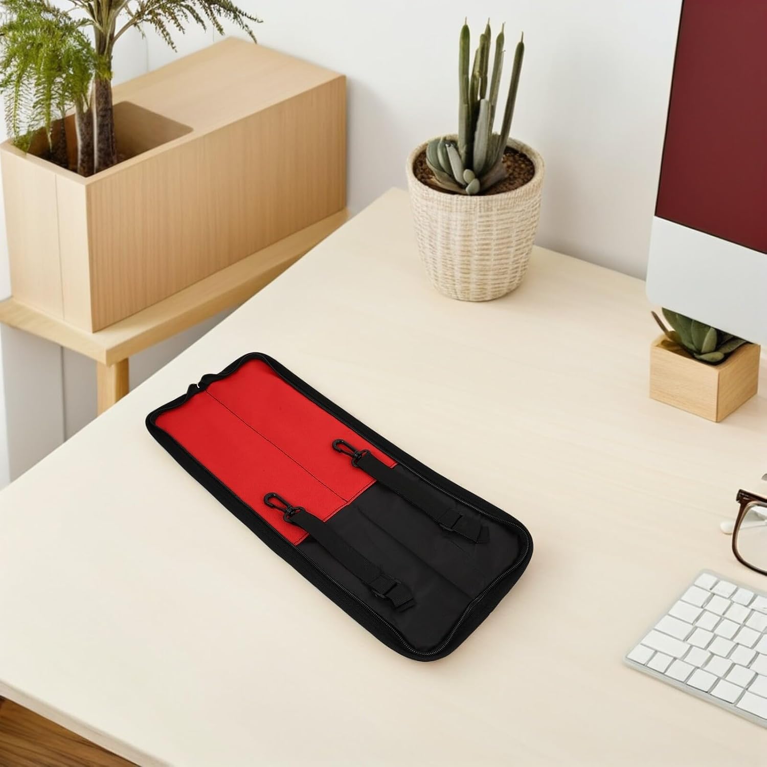 Ipetboom 2pcs Portable Drumstick Storage Bag for Drummers, Red Oxford Cloth Drumstick Holder Case 18"x3.9" with Shoulder Strap, Suitable for Mallets and Brushes, Outdoor Percussion