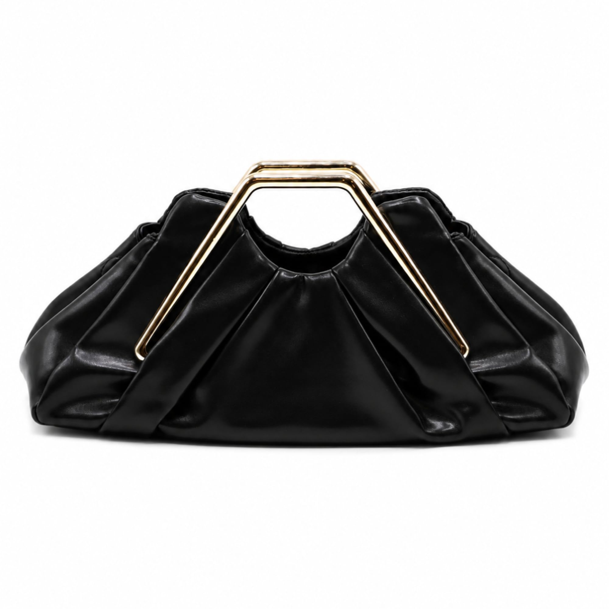 Espelho Women's Pleated Handle Bag | PU Leather Party Clutch with Metal Top Handle-image-8