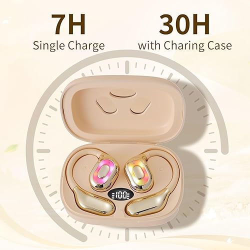Miniatura 4 de Auriculares de oreja abierta, auriculares inalámbricos Bluetooth 5.4 con pantalla digital inteligente, sonido potente, llamadas claras, IPX4