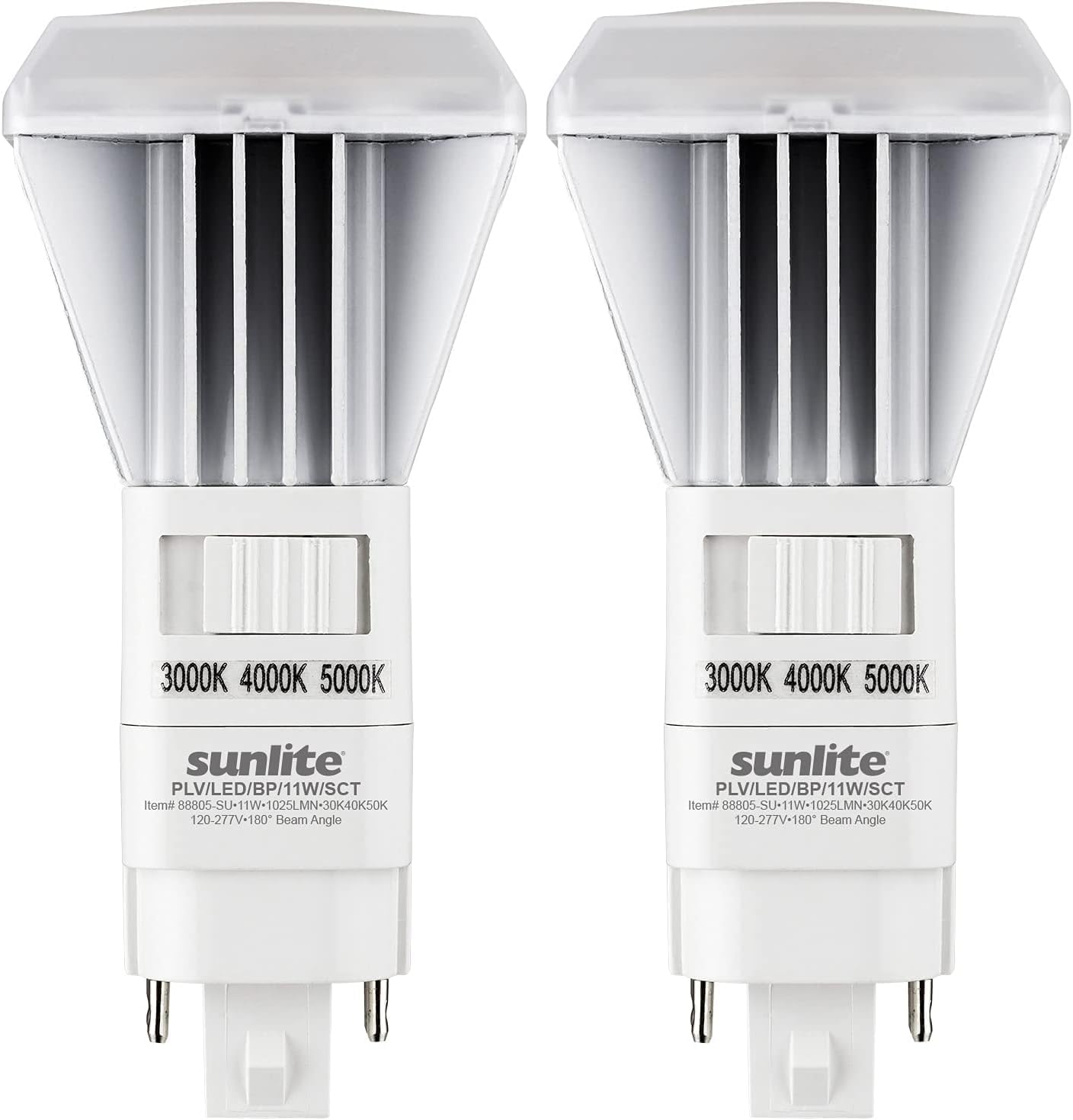 Sunlite 40268 LED CCT PLV Plug & Play Light Bulb, 11 Watt 18W Fluorescent Replacement 1025 Lmns, G24q 2 Pin Base Vertical, Electronic Ballast Compatible, 3000K -5000K Selectable Switch, 6 Pack