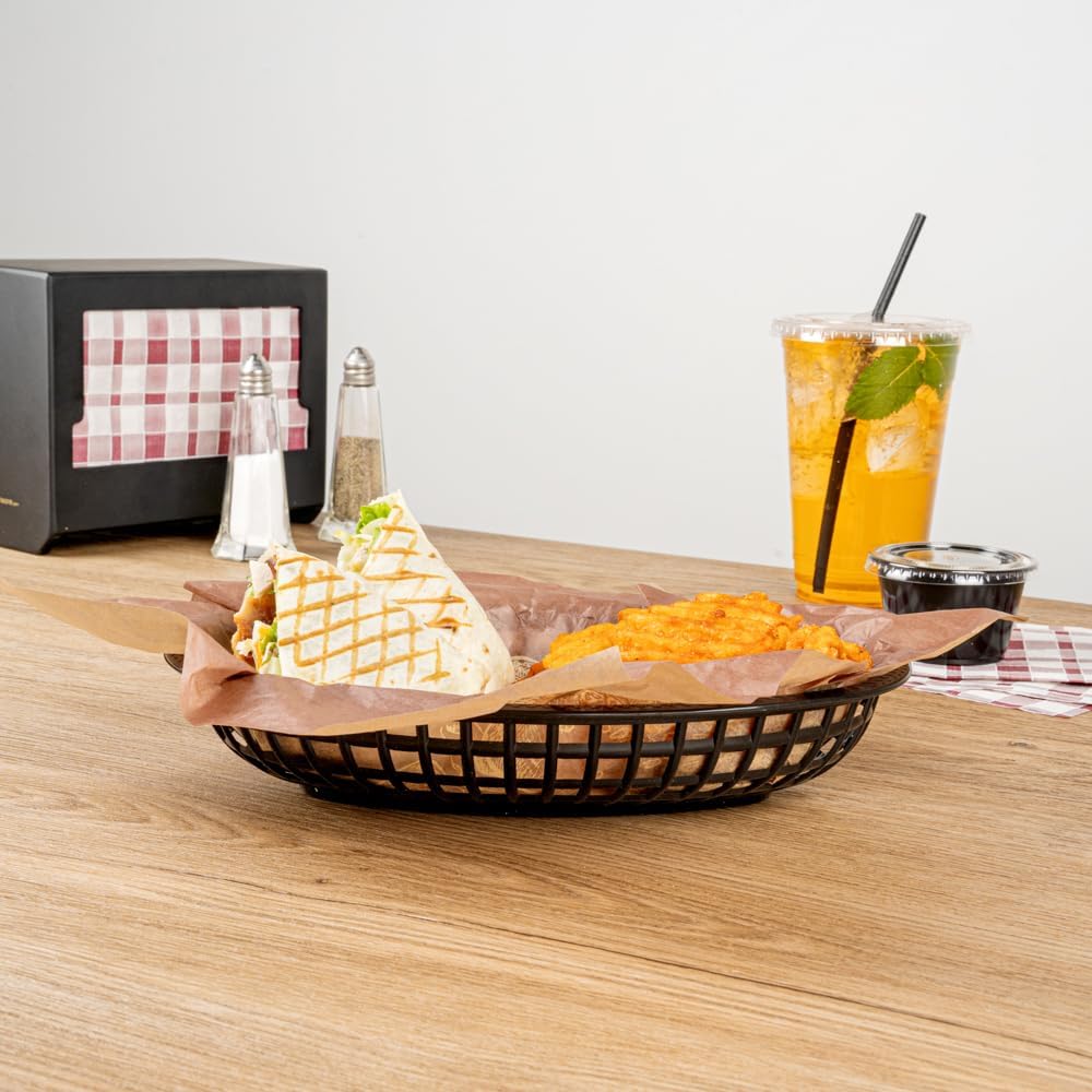 Restaurantware 10.1 x 6.8 x 2 Inch Fast Food Baskets 100 Oval Deli Baskets Microwavable Dishwashable Black Plastic Serving Baskets For Burgers Fries Sandwiches And More - Image 4
