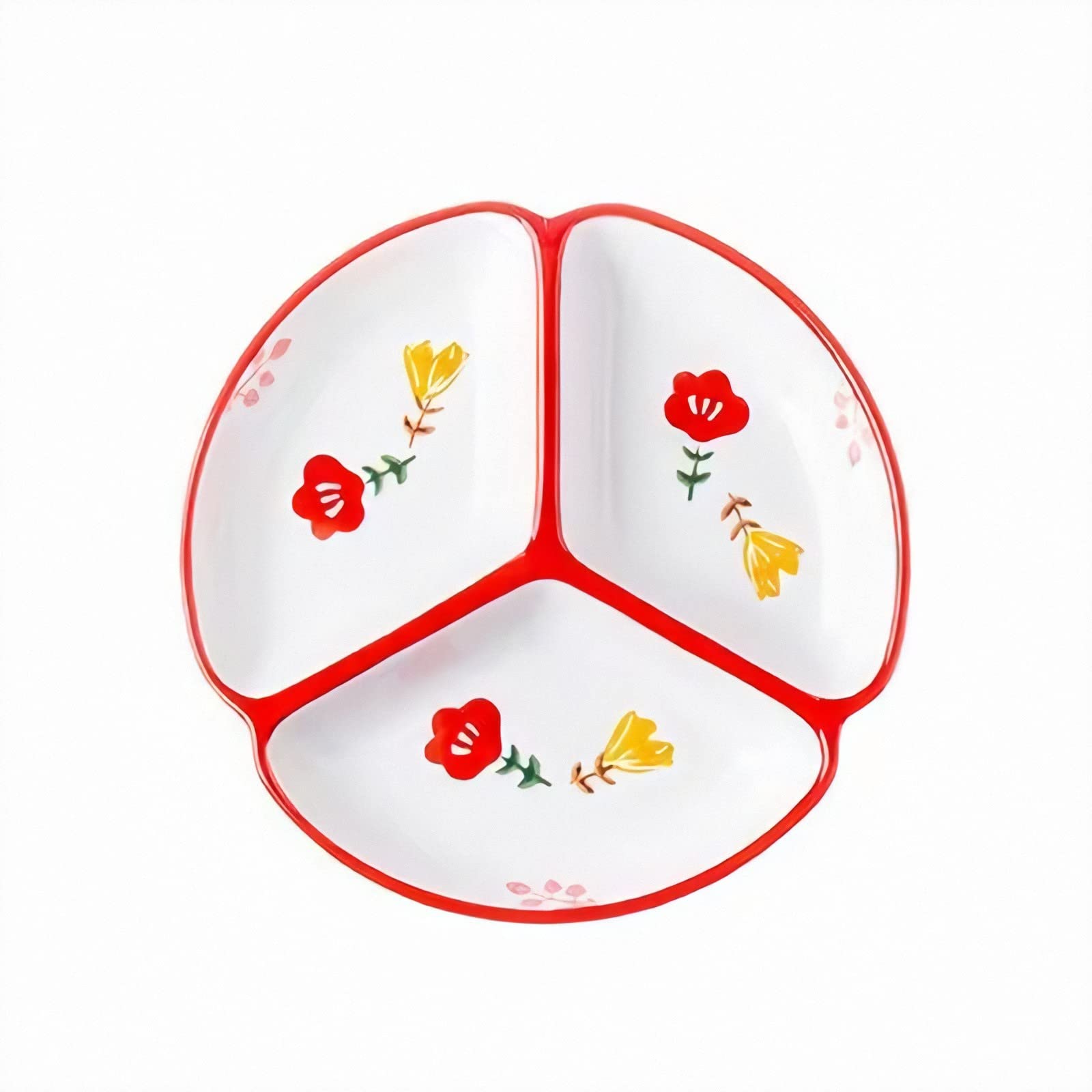1 x Keramikteller für Portionskontrolle, geteilter Teller, Dessertteller, Salatteller, Speiseteller, 20,3 cm, rote Blume