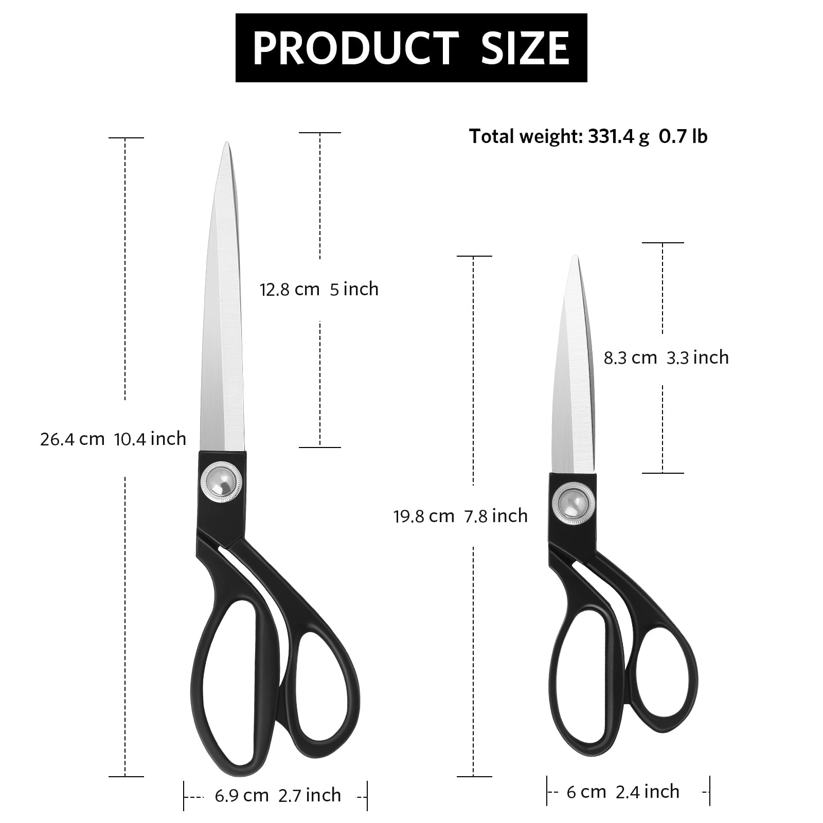 KUONIIY Heavy Duty Sewing Scissors 8 inch+10 inch - Image 4