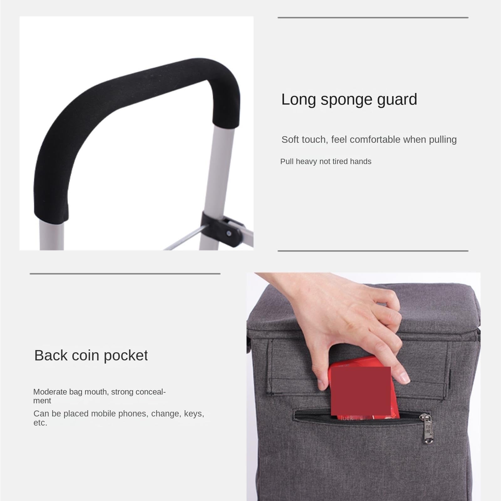 Carrello della spesa pieghevole con cestino rimovibile – Carrello portatile a sei ruote per un facile trasporto, ideale per la spesa e l'uso all'aperto
