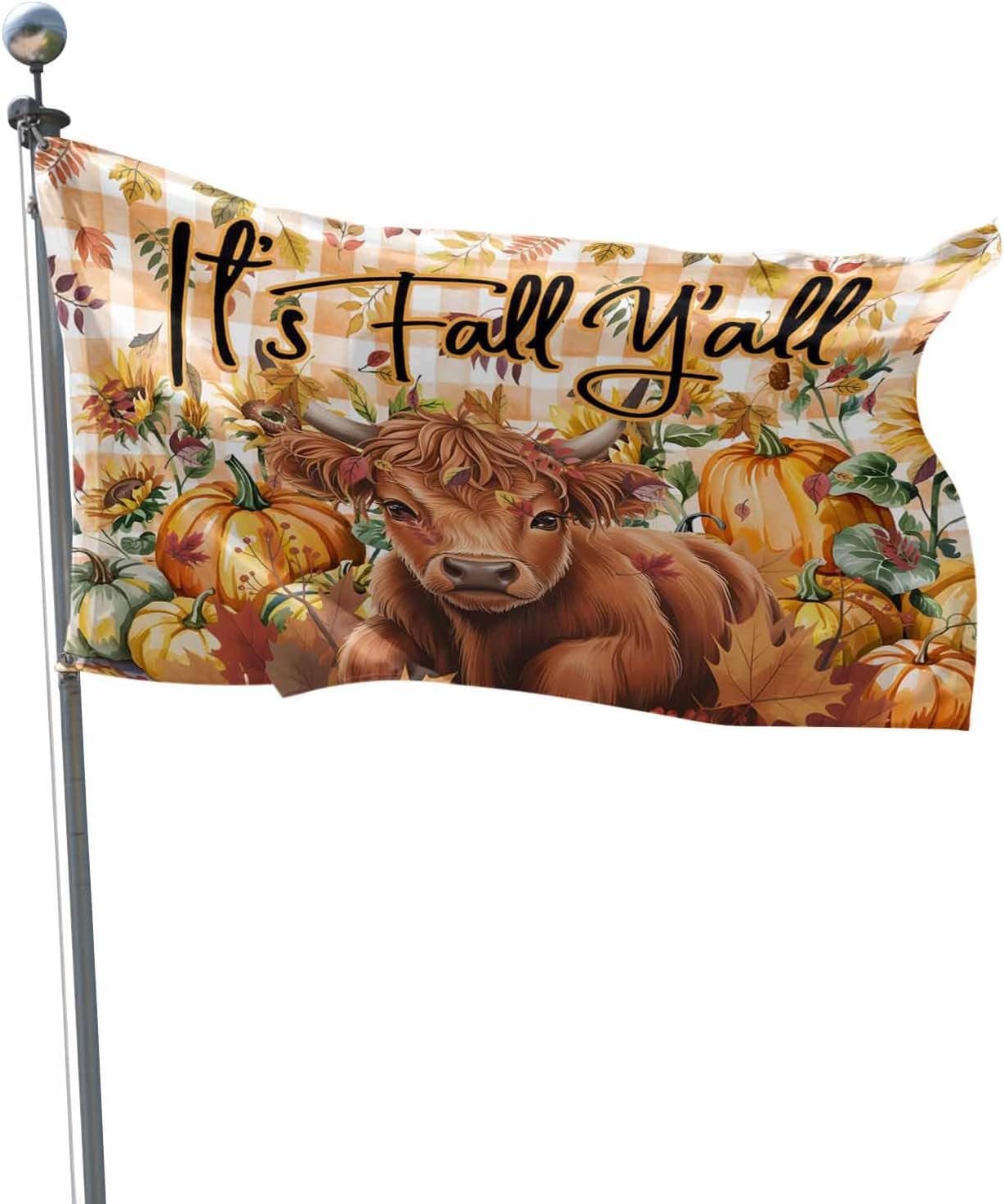 It's Fall Y'all Flags for Outside 4x6 ft Highland Cow Pumpkin Leaf Double Sided Waterproof Outdoor Flag Decorative Grommets Banners for Yard Porch Garden