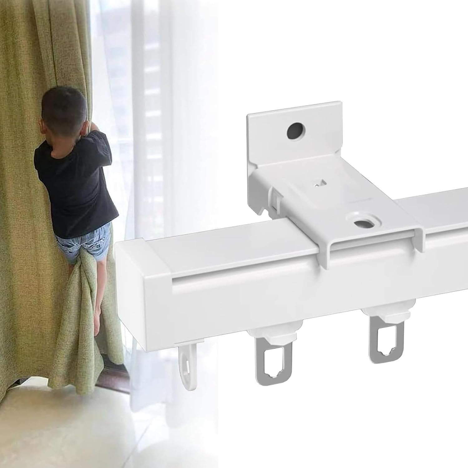 Curtain Track System,Adjustable Aluminum Curtain Track for Room Dividers & Window Curtains, Ceiling or Wall Mount, Complete Set with Runners, 340cm - Sleek White Design