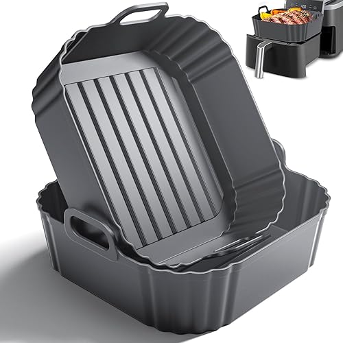 Miniatura 9 de Forros cuadrados de silicona de 8.5 pulgadas para freidora de aire, paquete de 2 forros reutilizables para freidora de aire Ninja AF141 AF142 AF181