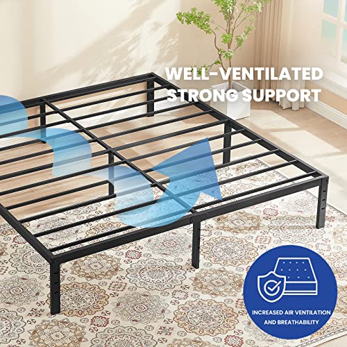 Hibed Metal Platform Bed Frame,18" Tall Profile Mattress Foundation, Heavy Duty Steel Slat/Easy Assembly/No Box Spring Needed, Modern Black Finish, King Size #TOP4