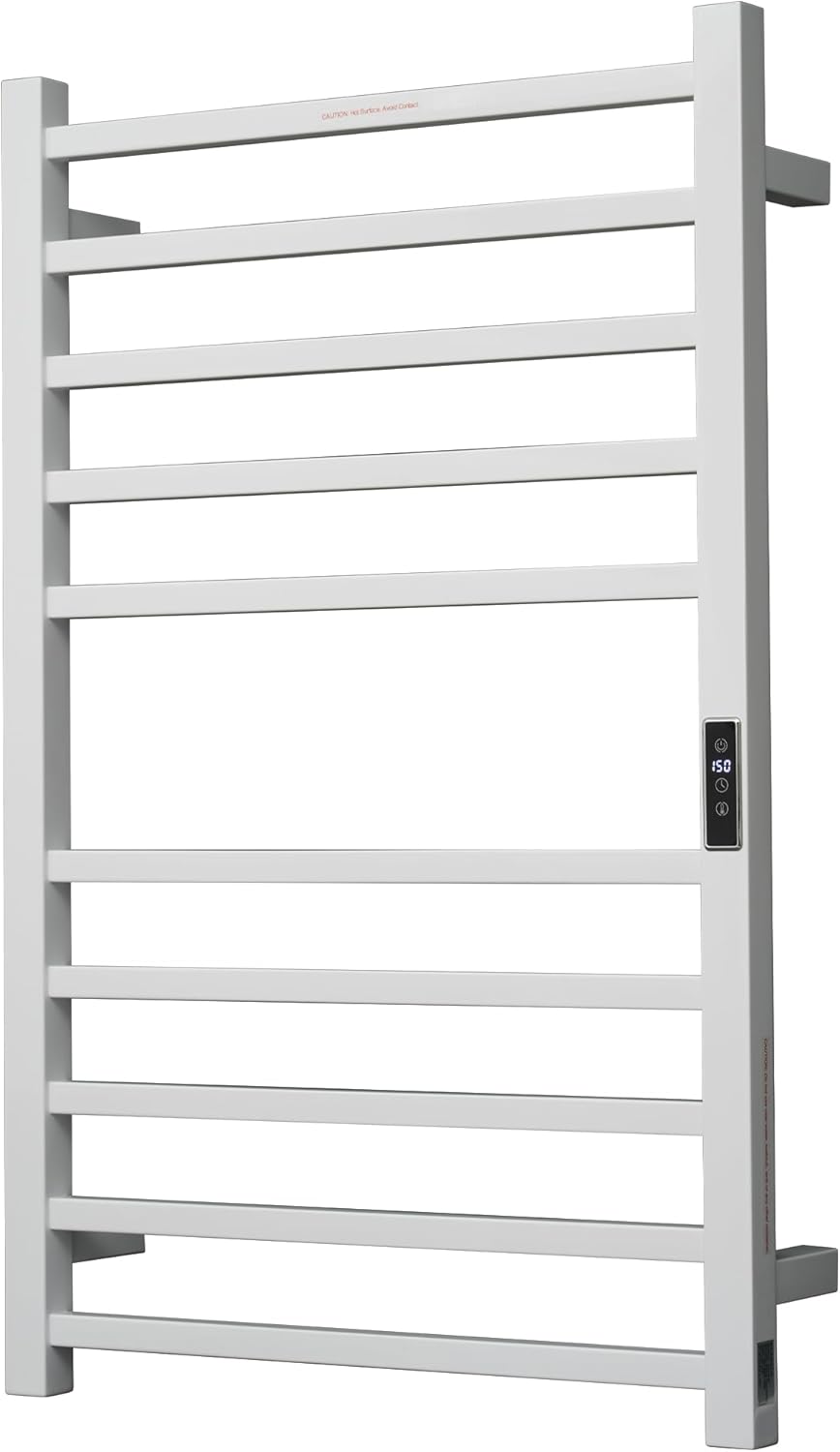Heated Towel Racks for Bathroom, Wall Mounted Electric Towel Warmer Racks with Timer & Temperature Control, 10 Bar Stainless Steel Towel Heater for Bathroom, Matte White, Plug-in