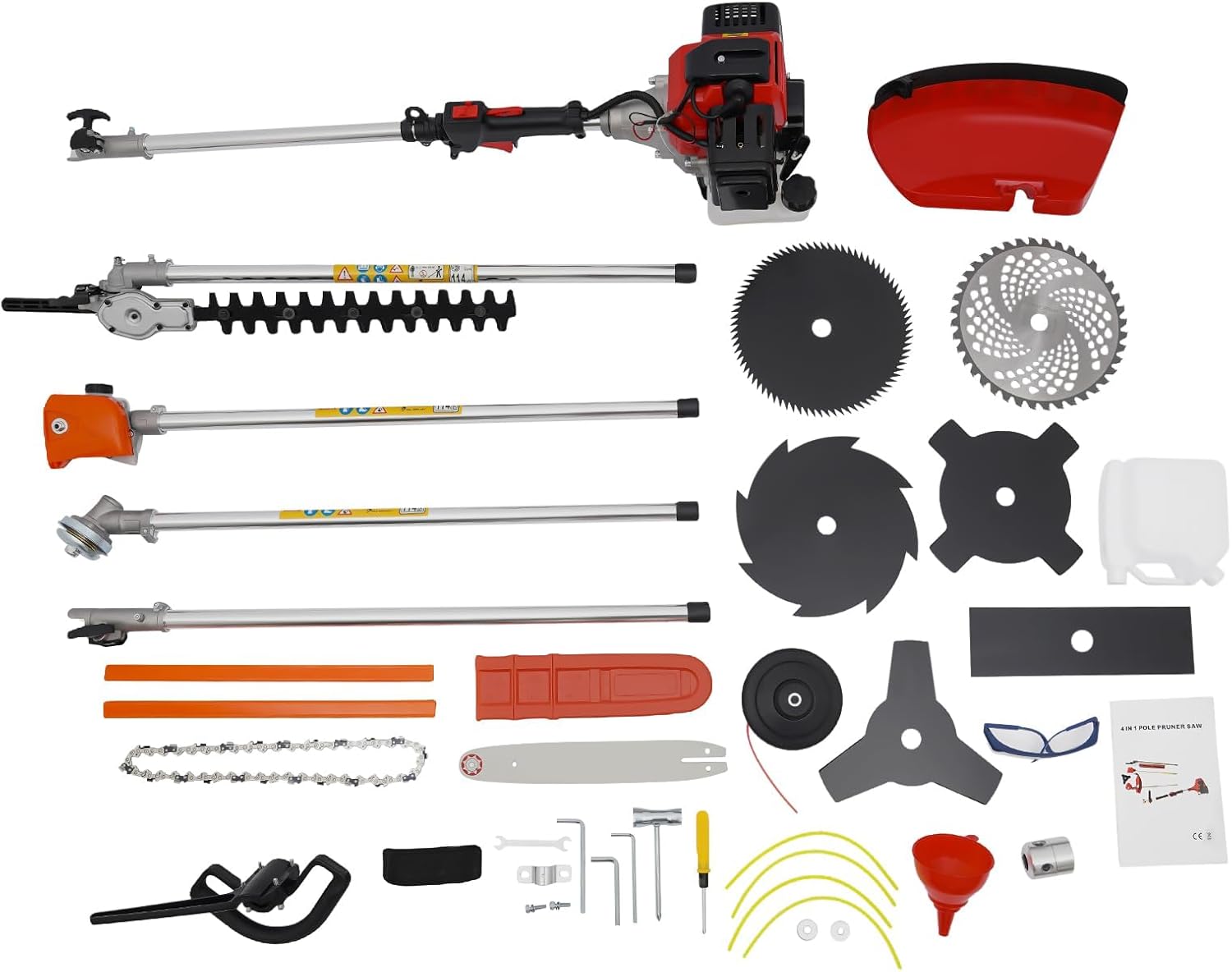 52cc Gas Brush Cutter, 1.7kW Grass Trimmer, 8500R/Min Park Clearing Saw, 2-Stroke Lawn Weed Eater with 7 Blades & 1L Fuel Tank for Yard Cleanup Garden Maintenance Farmland Clearing