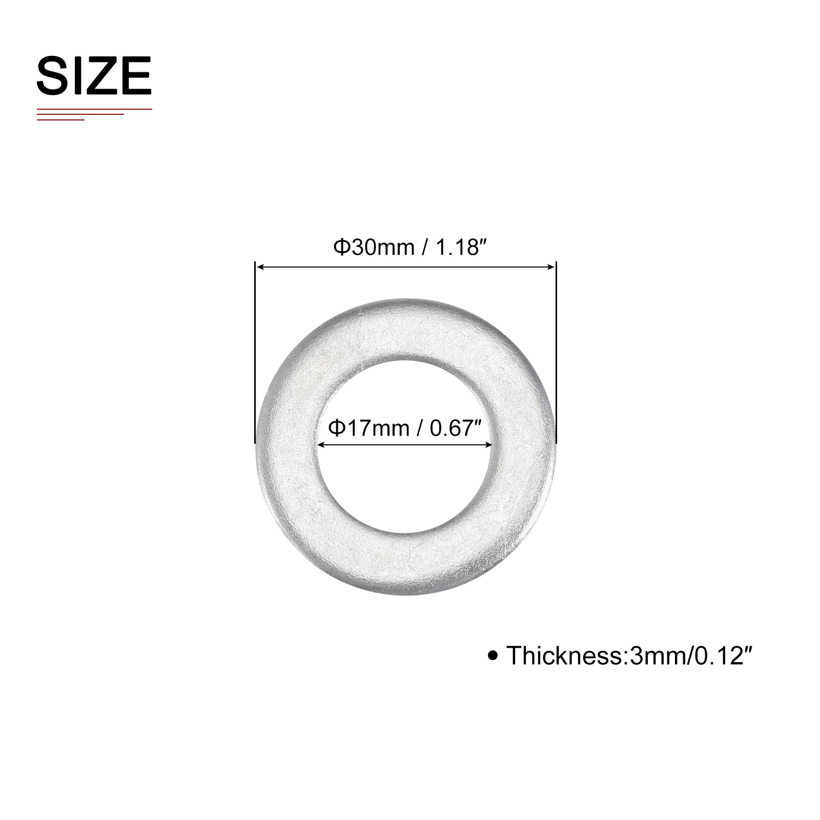 DTGN 17mmx30mmx3mm(IDxODxT) Carbon Steel Flat Washers - 50Pack - Good for Industrial Machinery - Flat Ring Gaskets - Silver Tone - Image 2