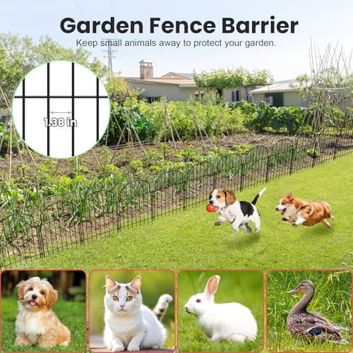 25Pcs Decorative Garden Fence, 22in(H)/27ft(L) Rustproof Metal Fences Animal Barrier Outdoor for Yard, Flower Bed Edging Ornamental Border Panel for Dogs, Rabbits, Dig Defence, Garden Decor, Patio