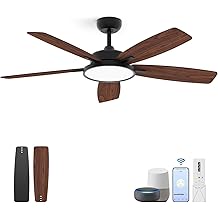 Roomratv 52 Inch Smart Ceiling Fan with Light,App Control,Ultra Silent Reversible DC Motor Fan Remote Control Compatible with Alexa Google home（black）