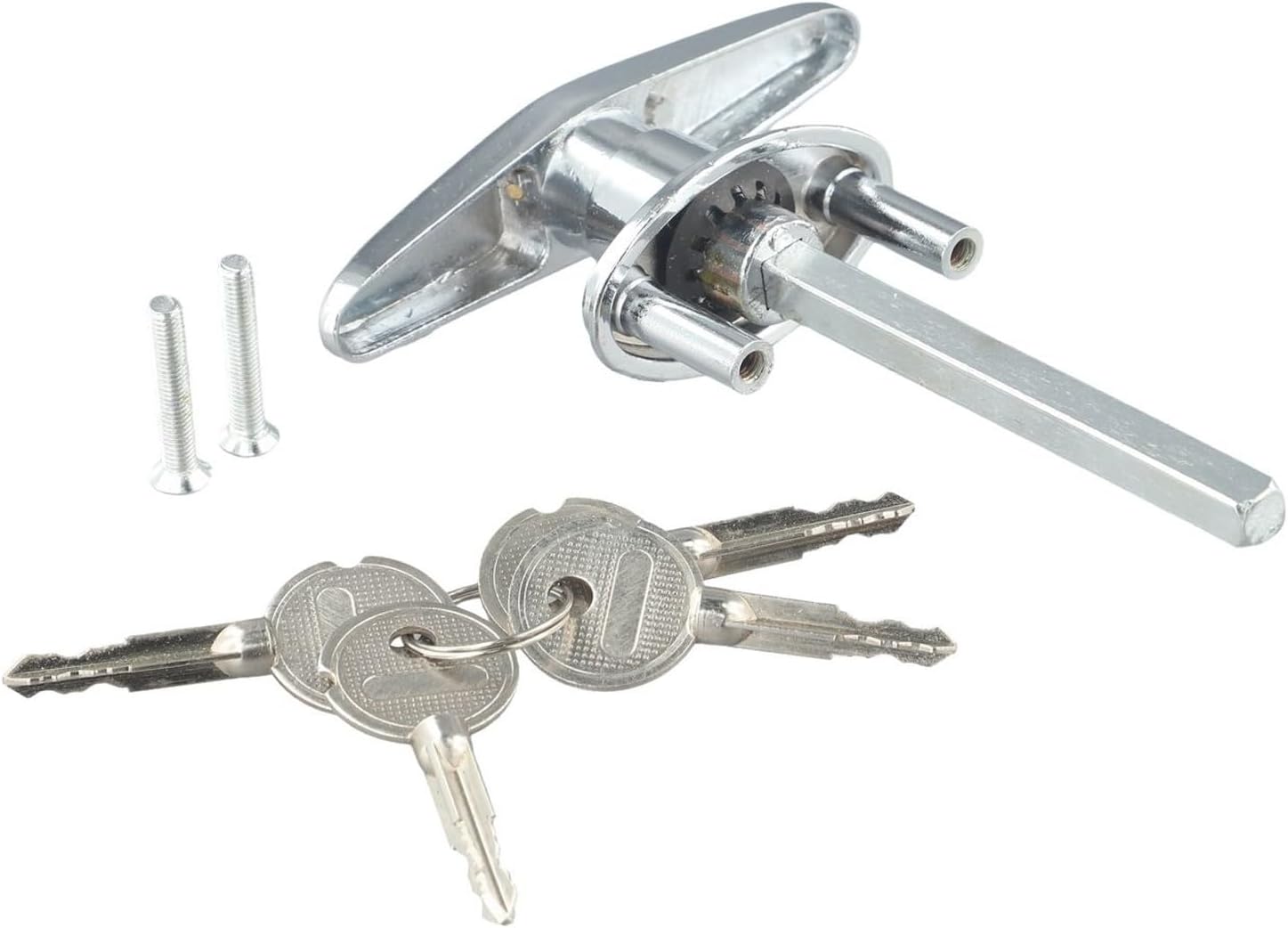 Silver Zinc Alloy T-Handle Garage Door Lock RV, Trailer; Weatherproof Cross Curtain Latch with 2 Keys, 10x10.5cm(Lock + 4 keys)
