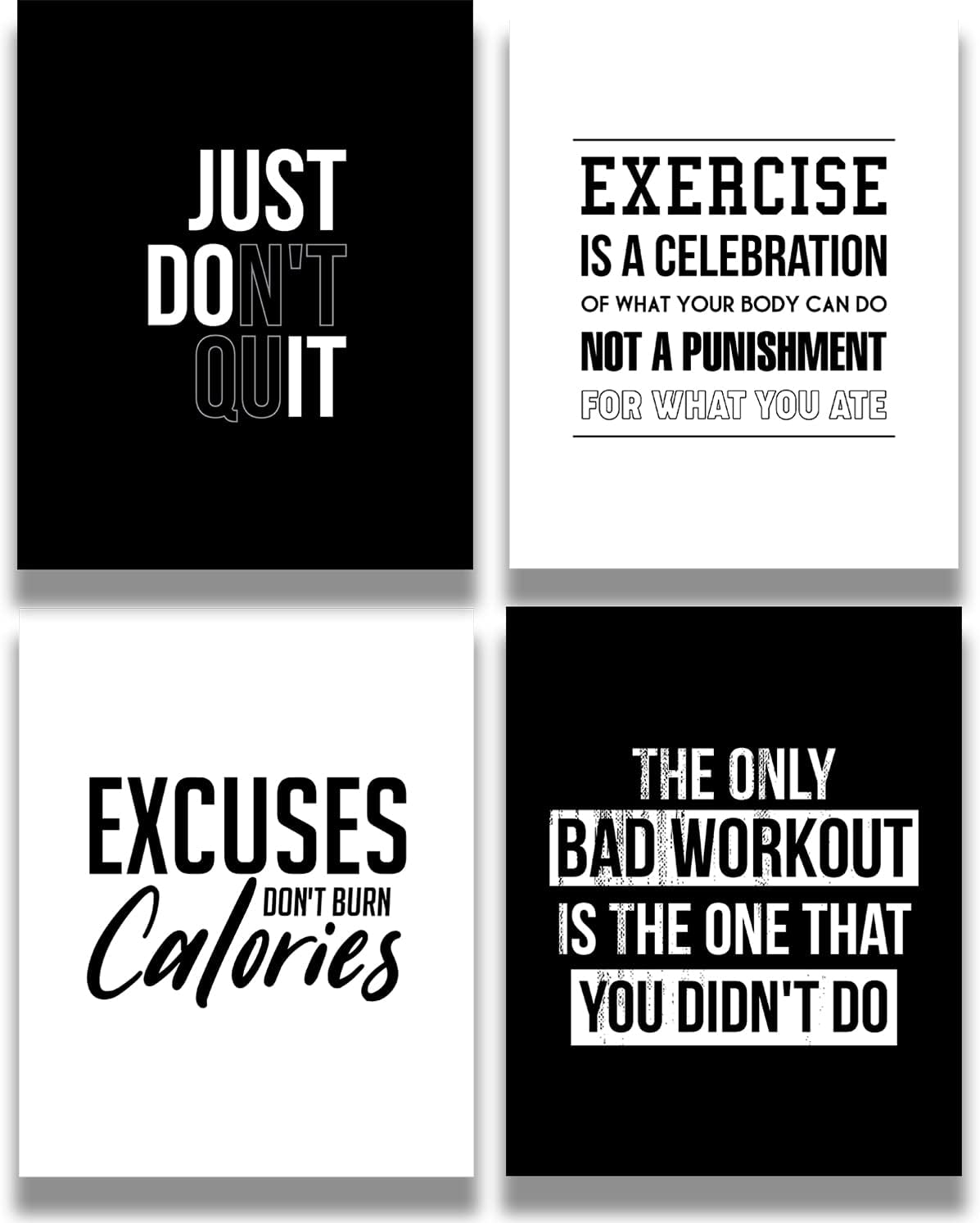 Govivo Motivational Wall Art, Gym Wall Decor, Set of 4 11x14 unframed prints Inspirational Quotes Home Decor for Gym Man Cave Weight Room Office Exercise Fitness Workout