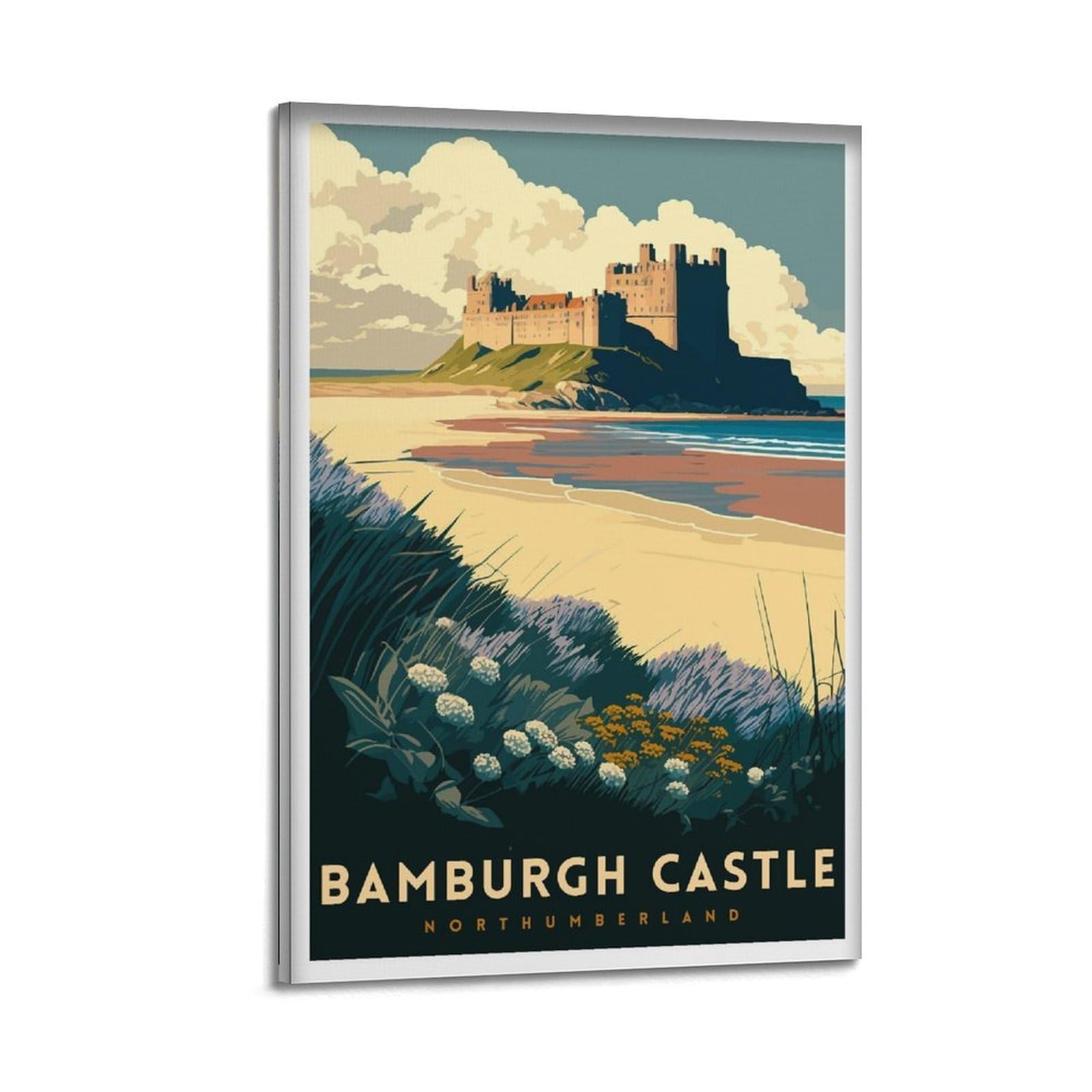 xiaoxiaoshen Bamburgh Castle Northumberland Travel Illustratio Canvas Poster Wall Art Prints Room Aesthetic Murals Bedroom And Living Decorations 08x12inch(20x30cm)