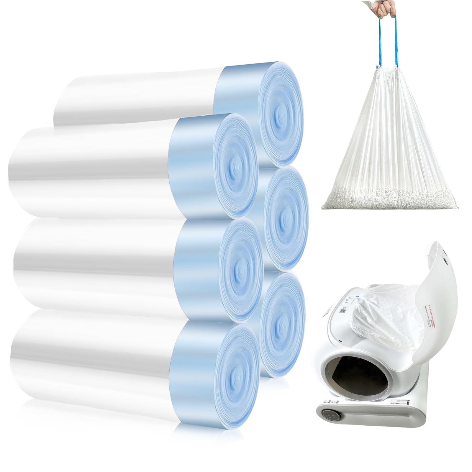 Sacchetti Per Lettiera Gatti Con Maniglia - 90 Pezzi, 6 Rotoli - Resistenti E Autopulenti - Foto 3